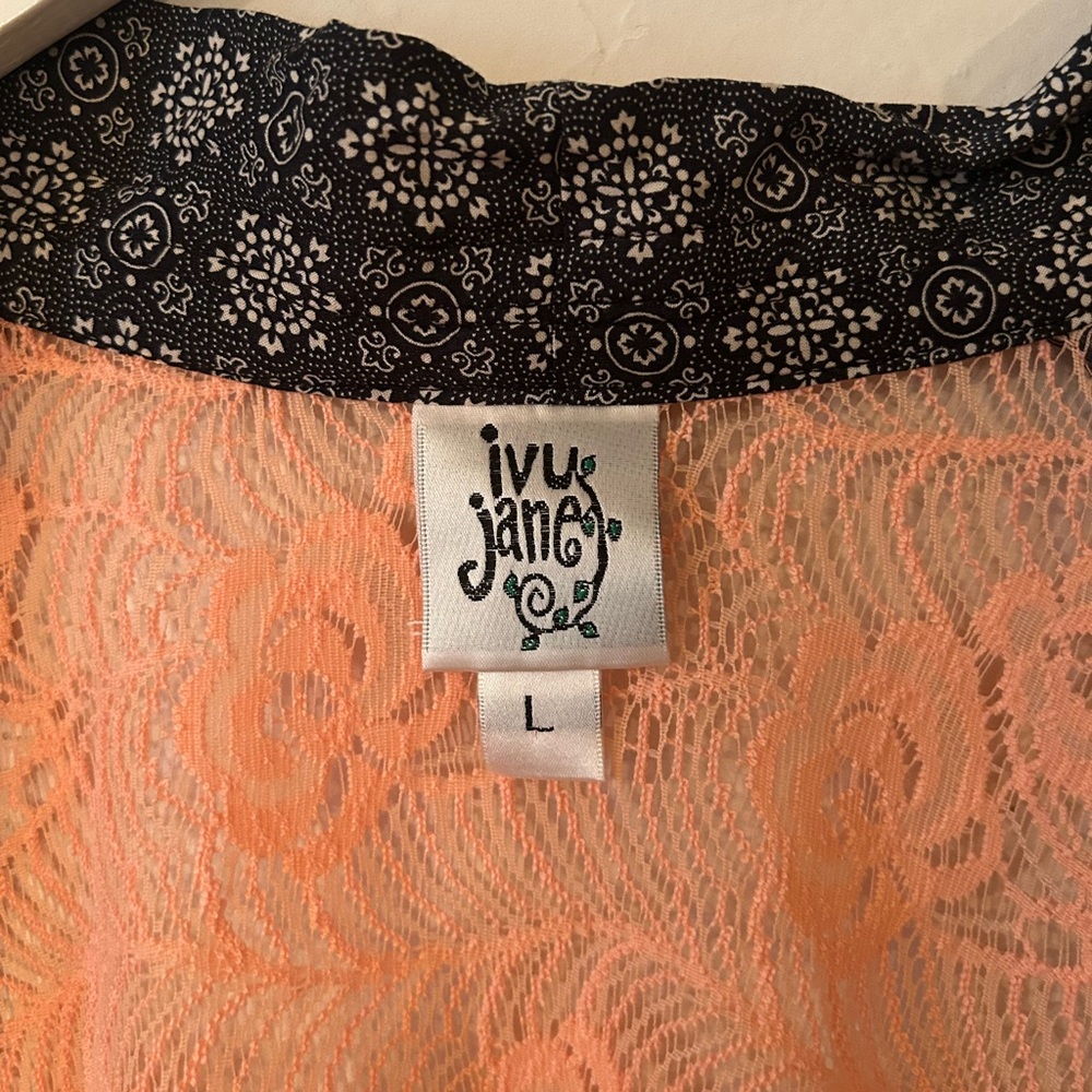 Ivy Jane Women’s Size Large Multicolor Pink Floral Long Cardigan Fringe Top - Picture 6 of 11
